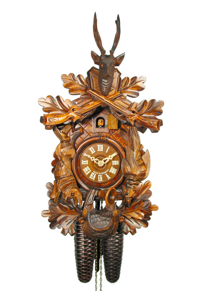  Cuckoo Clock - Carved 8-day hunting style cuckoo clock 41cm by August Schwer - Cuckoo Collections
