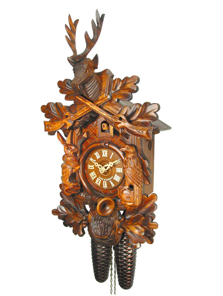  Cuckoo Clock - Carved 8-day hunting style cuckoo clock 41cm by August Schwer - Cuckoo Collections