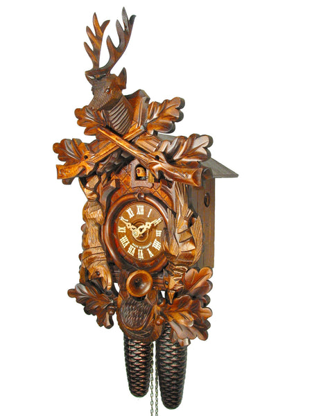  Cuckoo Clock - Carved 8-day hunting style cuckoo clock 41cm by August Schwer - Cuckoo Collections