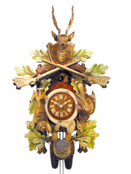  Cuckoo Clock - Carved 8-day hunting style cuckoo clock 59cm by August Schwer - Cuckoo Collections