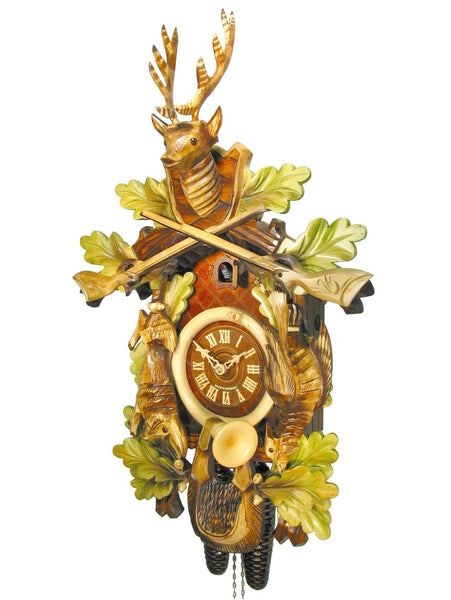  Cuckoo Clock - Carved 8-day hunting style cuckoo clock 59cm by August Schwer - Cuckoo Collections