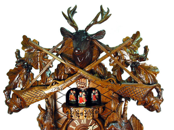  Cuckoo Clock - Carved 8-day hunting style cuckoo clock with music 61cm by August Schwer - Cuckoo Collections