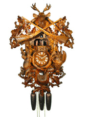  Cuckoo Clock - Carved 8-day hunting style cuckoo clock with music 61cm by August Schwer - Cuckoo Collections