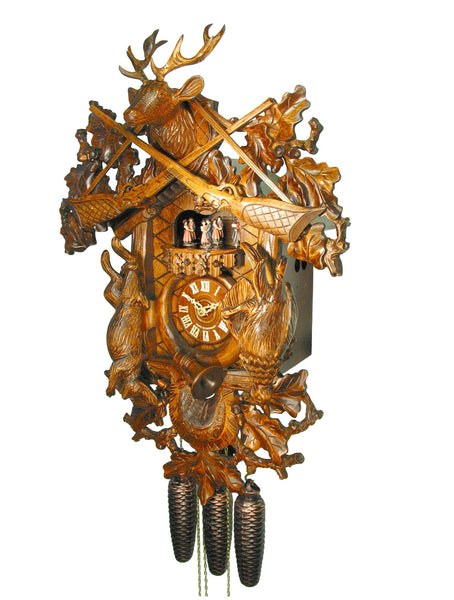  Cuckoo Clock - Carved 8-day hunting style cuckoo clock with music 61cm by August Schwer - Cuckoo Collections