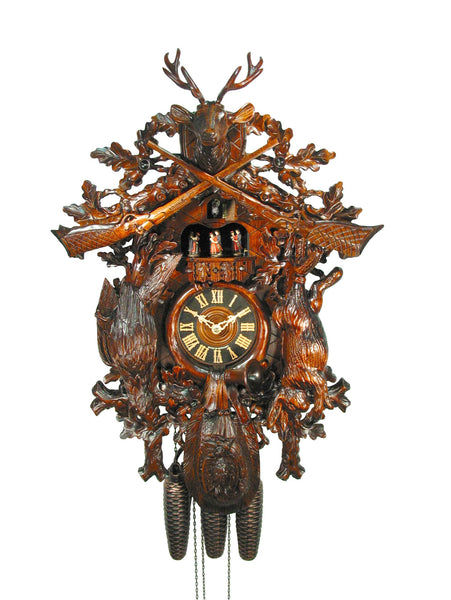  Cuckoo Clock - Carved 8-day hunting style cuckoo clock with music 67cm by August Schwer - Cuckoo Collections