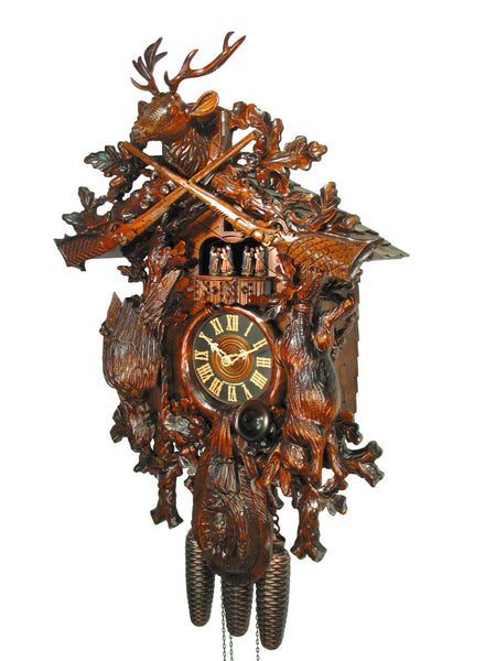  Cuckoo Clock - Carved 8-day hunting style cuckoo clock with music 67cm by August Schwer - Cuckoo Collections