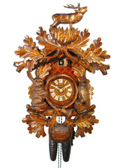  Cuckoo Clock - Carved 8-day Hunting style cuckoo clock with stag 57cm by August Schwer - Cuckoo Collections