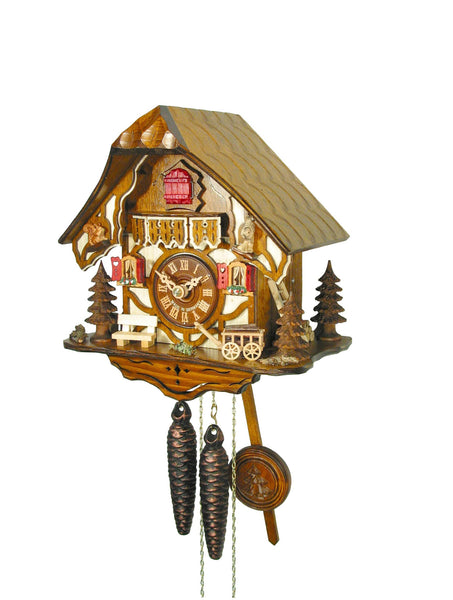  Cuckoo Clock - Chalet 1-day Timber frame Cottage cuckoo clock 24cm by August Schwer - Cuckoo Collections