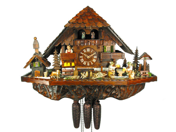  Cuckoo Clock - Chalet 8-day Black Forest Farm Beerdrinkers with music 43cm by August Schwer - Cuckoo Collections