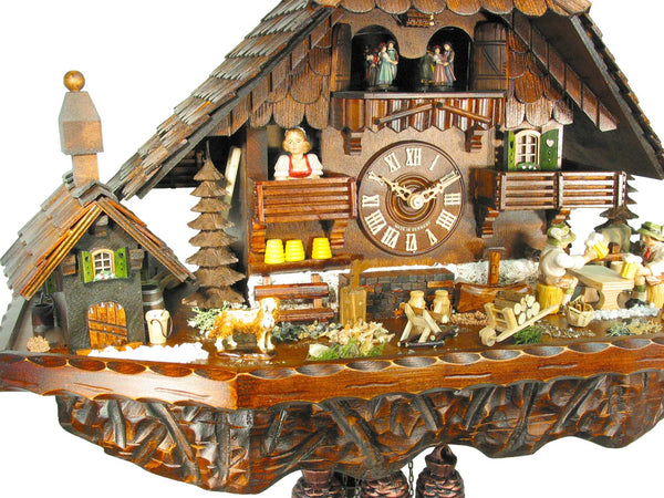  Cuckoo Clock - Chalet 8-day Black Forest Farm Beerdrinkers with music 43cm by August Schwer - Cuckoo Collections
