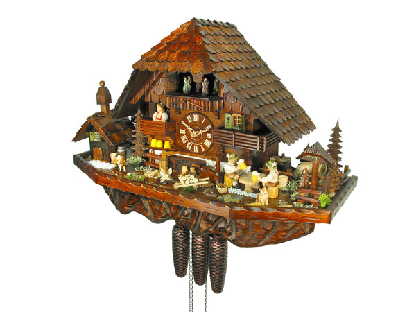  Cuckoo Clock - Chalet 8-day Black Forest Farm Beerdrinkers with music 43cm by August Schwer - Cuckoo Collections