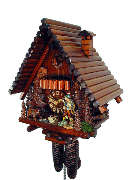  Cuckoo Clock - Chalet 8-day Log House with Hunter & Bear cuckoo clock 36cm by August Schwer - Cuckoo Collections