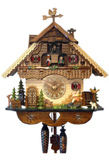 Chalet-style Black Forest battery-powered musical cuckoo clock with moving dancers and rocking-horse 40 cm by Engstler