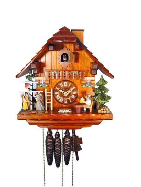  Cuckoo Clock - Chalet 1-day Pole Clock with Beer-drinker & Chimney Sweep cuckoo clock with music 28cm by August Schwer - Cuckoo Collections