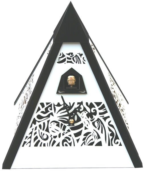  Cuckoo Clock - 'Pyramid' Modern Art Style Cuckoo Clock Quartz (Black & White) by Rombach & Haas - Cuckoo Collections