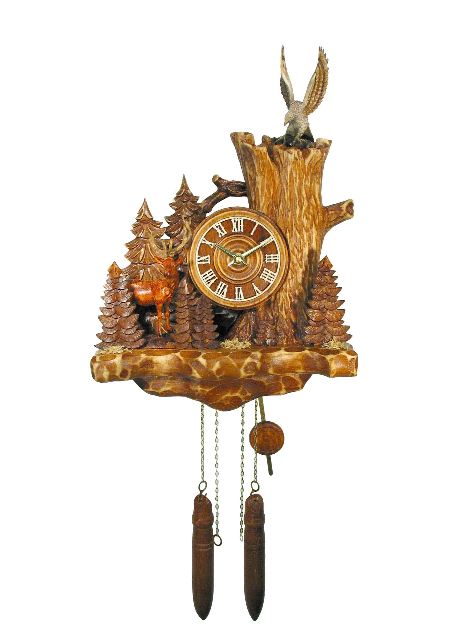 Old Qaks Quartz Stag & Eagle cuckoo clock 40cm by August Schwer
