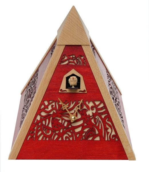  Cuckoo Clock - 'Pyramid' Modern Art Style Cuckoo Clock Quartz (Red) by Rombach & Haas - Cuckoo Collections