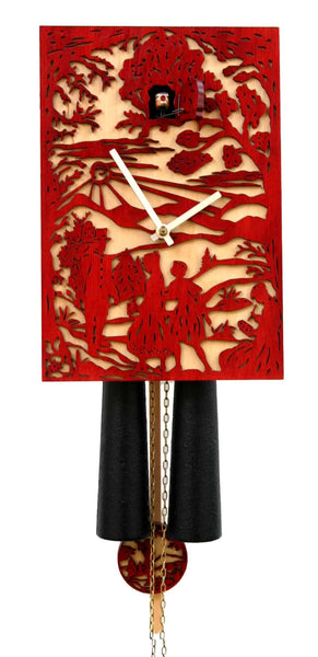  Cuckoo Clock - 'Into The Woods' Modern Art Style Cuckoo Clock 8-day movement (Red) by Rombach & Haas - Cuckoo Collections