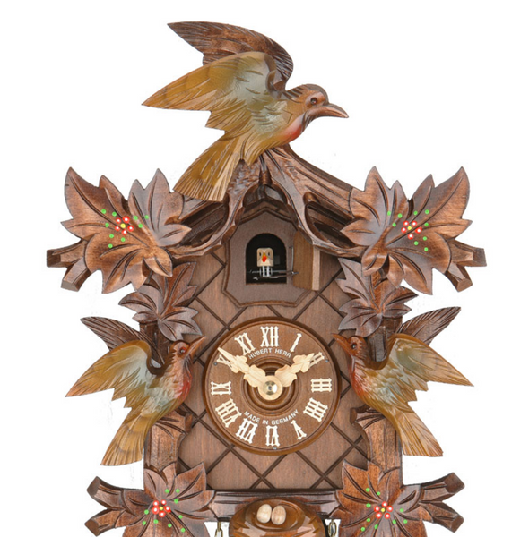  Cuckoo Clock - Carved 8-day cuckoo clock with carved birds and hand-painted flowers 35.5cm by Hubert Herr - Cuckoo Collections