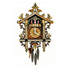  Cuckoo Clock - Antique carved 1-day 'Bahnhaeusli' Railroad-style cuckoo clock with dancers 49cm by Hubert Herr - Cuckoo Collections