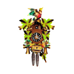  Cuckoo Clock - Carved 1-day colourful cuckoo clock with three birds and four maple leaves 35cm by Hubert Herr - Cuckoo Collections