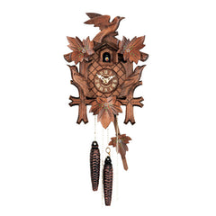  Cuckoo Clock - Carved 1-day cuckoo clock made of walnut-stained linden wood 28cm by Hubert Herr - Cuckoo Collections