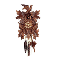  Cuckoo Clock - Carved 1-day cuckoo clock made of walnut-stained linden wood 30.5cm by Hubert Herr - Cuckoo Collections