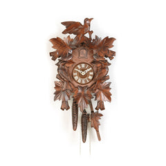  Cuckoo Clock - Carved 1-day cuckoo clock with a large cuckoo bird, two woodpeckers and seven leaves 40cm by Hekas - Cuckoo Collections