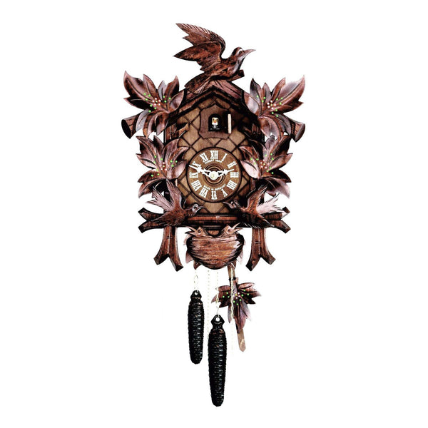  Cuckoo Clock - Carved 1-day cuckoo clock with birds and maple leaves 35.5cm by Hubert Herr - Cuckoo Collections