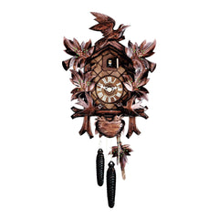  Cuckoo Clock - Carved 1-day cuckoo clock with birds and maple leaves 35.5cm by Hubert Herr - Cuckoo Collections