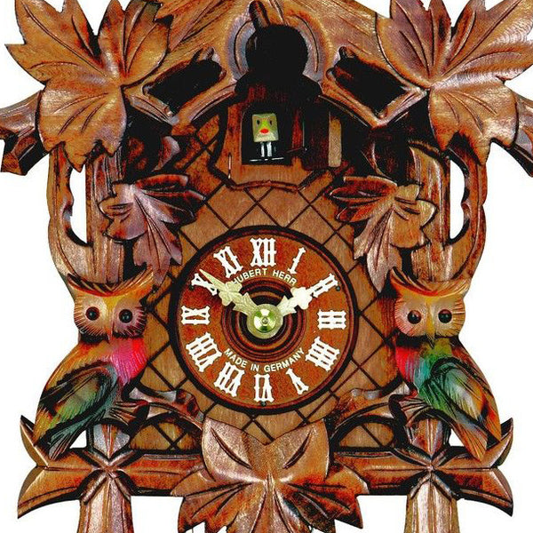  Cuckoo Clock - Carved 1-day cuckoo clock with cuckoo bird and two owls 29cm by Hubert Herr - Cuckoo Collections