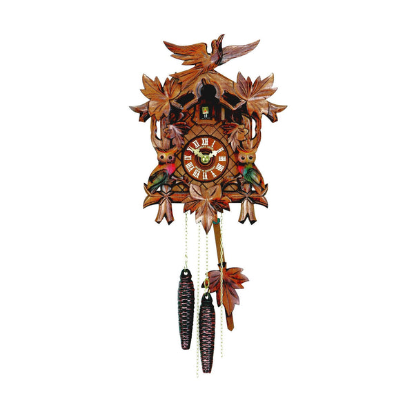  Cuckoo Clock - Carved 1-day cuckoo clock with cuckoo bird and two owls 29cm by Hubert Herr - Cuckoo Collections