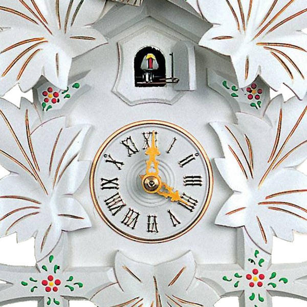  Cuckoo Clock - Carved 1-day cuckoo clock with hand-painted flowers and gold highlights (White) 30cm by Hubert Herr - Cuckoo Collections