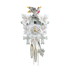  Cuckoo Clock - Carved 1-day cuckoo clock with hand-painted flowers and gold highlights (White) 30cm by Hubert Herr - Cuckoo Collections