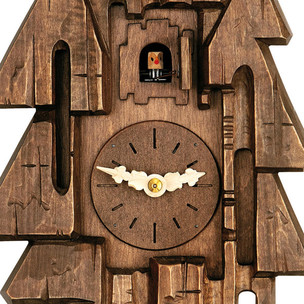  Cuckoo Clock - Carved 1-day cuckoo clock with modern abstract 'pine tree' design 35.5cm by Hubert Herr - Cuckoo Collections