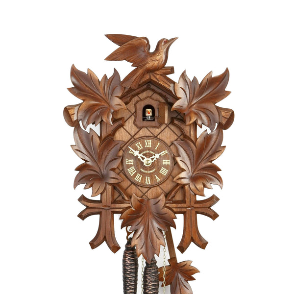  Cuckoo Clock - Carved 1-day cuckoo clock with one bird and five maple leaves 45cm by Hubert Herr - Cuckoo Collections