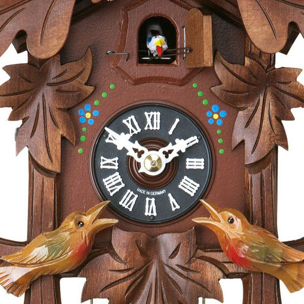  Cuckoo Clock - Carved 1-day cuckoo clock with owl and colourful birds 26cm by Hubert Herr - Cuckoo Collections