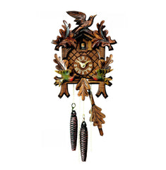  Cuckoo Clock - Carved 1-day cuckoo clock with two birds and leaves 26cm by Hubert Herr - Cuckoo Collections