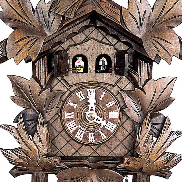  Cuckoo Clock - Carved 1-day musical cuckoo clock with two doors, three birds and five leaves 31cm by Hubert Herr - Cuckoo Collections