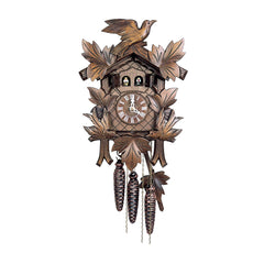  Cuckoo Clock - Carved 1-day musical cuckoo clock with two doors, three birds and five leaves 31cm by Hubert Herr - Cuckoo Collections