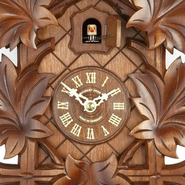  Cuckoo Clock - Carved 1-day cuckoo clock hand-carved bird and five maple leaves 24cm by Hubert Herr - Cuckoo Collections
