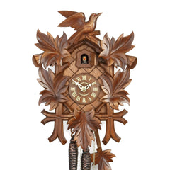  Cuckoo Clock - Carved 1-day cuckoo clock hand-carved bird and five maple leaves 24cm by Hubert Herr - Cuckoo Collections