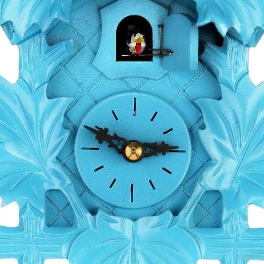  Cuckoo Clock - Carved 1-day cuckoo clock hand-carved bird and five maple leaves (Light blue) 24cm by Hubert Herr - Cuckoo Collections