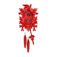  Cuckoo Clock - Carved 1-day cuckoo clock hand-carved bird and five maple leaves (Red) 24cm by Hubert Herr - Cuckoo Collections