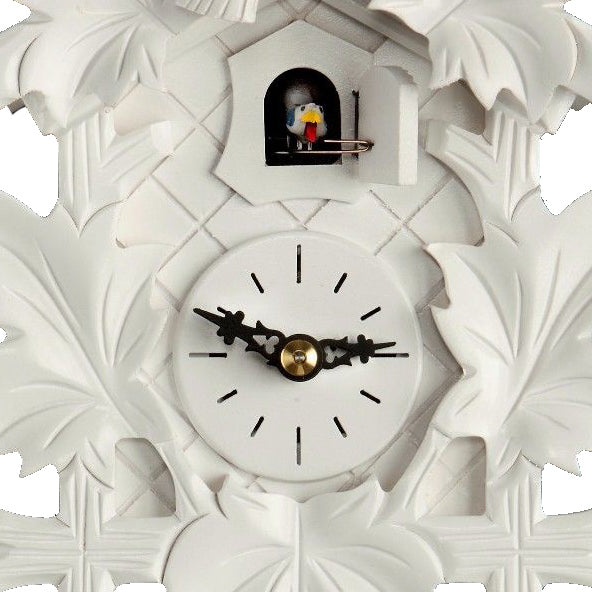  Cuckoo Clock - Carved 1-day cuckoo clock hand-carved bird and five maple leaves (White) 24cm by Hubert Herr - Cuckoo Collections