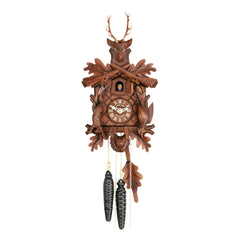  Cuckoo Clock - Carved 1-day Hunting-style cuckoo clock with rifles and hanging rabbit, pheasant 30cm by Hubert Herr - Cuckoo Collections