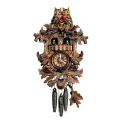  Cuckoo Clock - Carved 1-day musical cuckoo clock with owls and dancers 40.6cm by Hubert Herr - Cuckoo Collections