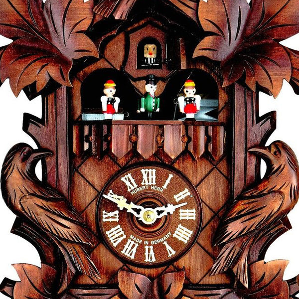  Cuckoo Clock - Carved 1-day musical cuckoo clock with three birds and dancers 35cm by Hubert Herr - Cuckoo Collections