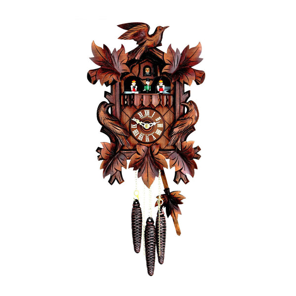  Cuckoo Clock - Carved 1-day musical cuckoo clock with three birds and dancers 35cm by Hubert Herr - Cuckoo Collections