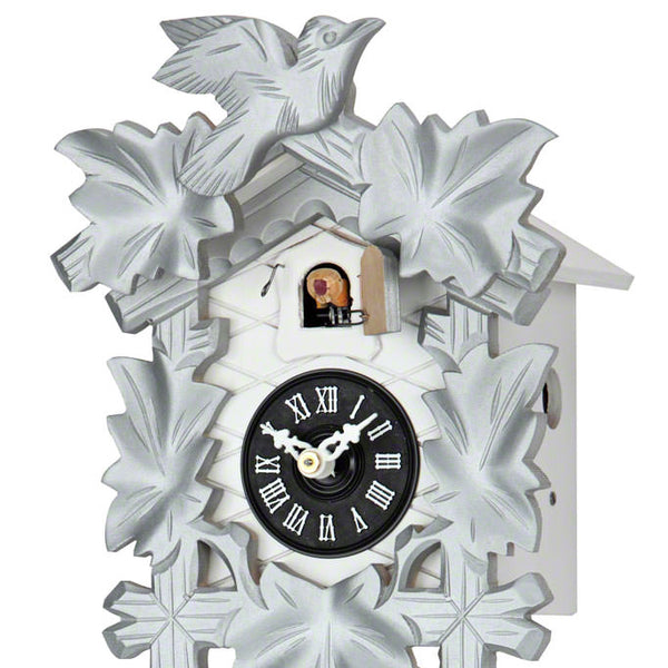  Cuckoo Clock - Carved 1-day (Silver) cuckoo clock with large cuckoo bird and five maples leaves 21cm by Hekas - Cuckoo Collections